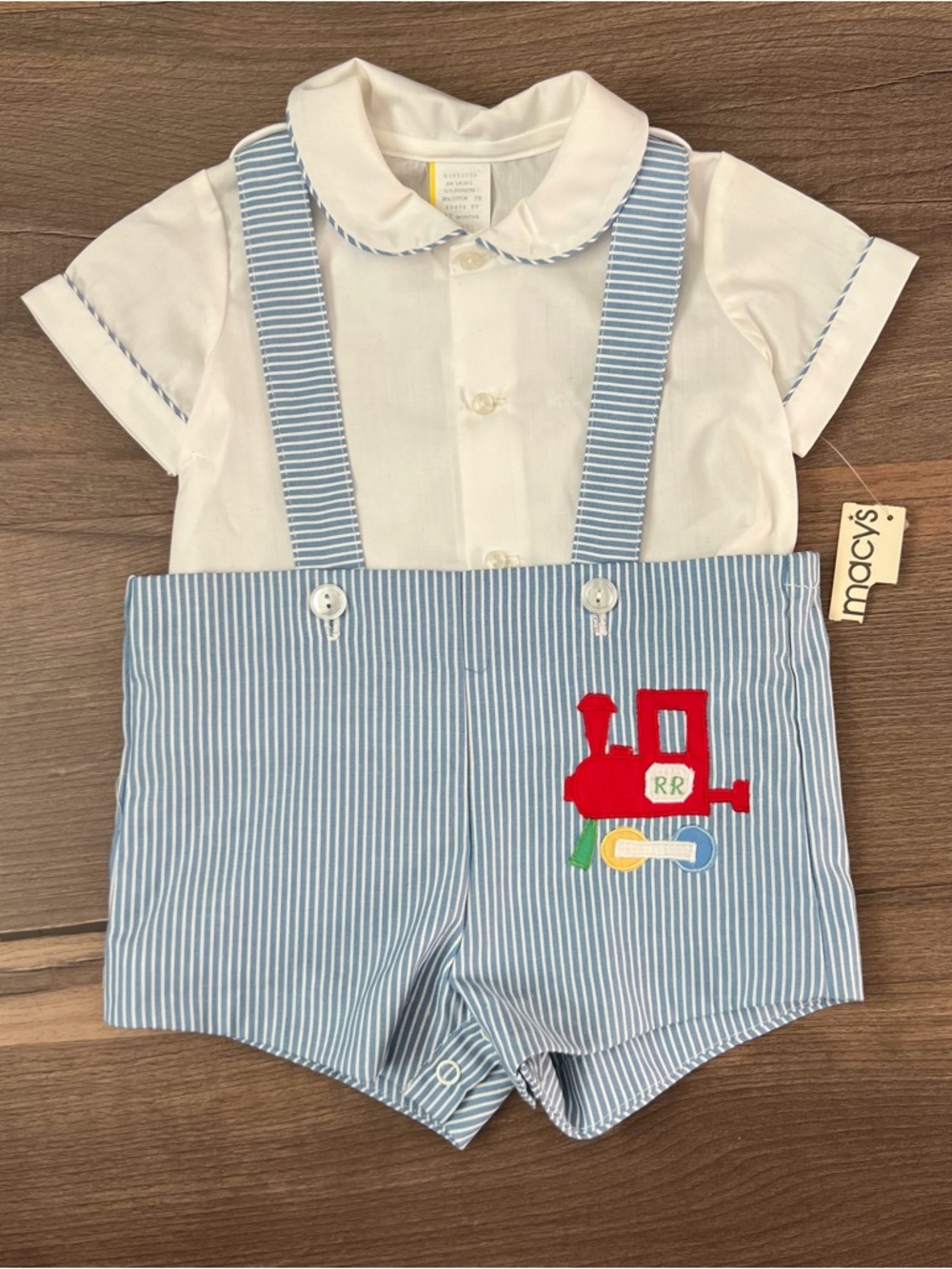 Vintage NWT Baby Togs 2-piece Blue & White Striped Shortalls Set - Sz 12 Months